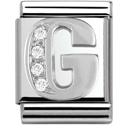 Nm 332301/07 Звено BIG буква "G" сталь, серебро 925°, кубики циркония Swarovski