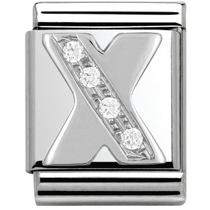 Nm 332301/24 Звено BIG буква "X" сталь, серебро 925°, кубики циркония Swarovski
