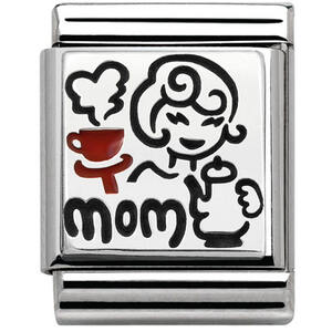 Nm 332203/11 Звено BIG символ "MOM" сталь/серебро 925°/эмаль