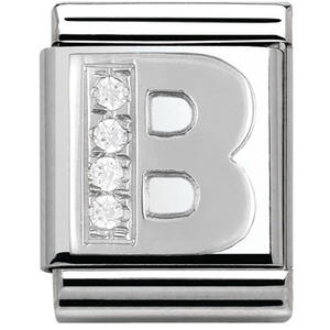 Nm 332301/02 Звено BIG буква "B" сталь, серебро 925°, кубики циркония Swarovski