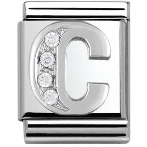 Nm 332301/03 Звено BIG буква "C" сталь, серебро 925°, кубики циркония Swarovski