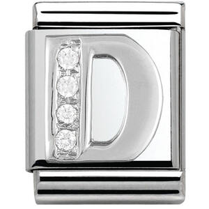 Nm 332301/04 Звено BIG буква "D" сталь, серебро 925°, кубики циркония Swarovski