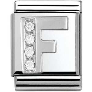Nm 332301/06 Звено BIG буква "F" сталь, серебро 925°, кубики циркония Swarovski