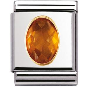 Nm 032601/008 Звено BIG сталь, золото 750, оранжевый граненый кубик циркония Swarovski.