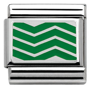 Nm 330206/12 Звено CLASSIC символ "ЗЕЛЕНЫЙ ЗИГЗАГ" сталь/серебро 925°/эмаль зеленая