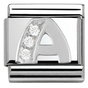 Nm 330301/01 Звено CLASSIC буква "А" сталь, серебро 925°, кубики циркония.