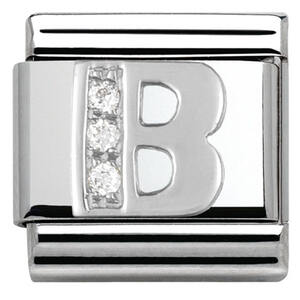 Nm 330301/02 Звено CLASSIC буква "B" сталь, серебро 925°, кубики циркония Swarovski.