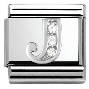 Nm 330301/10 Звено CLASSIC буква "J" сталь, серебро 925°, кубики циркония Swarovski.