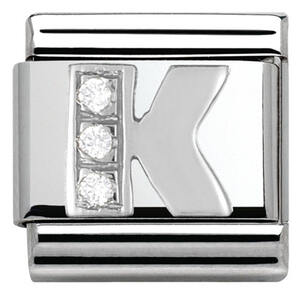 Nm 330301/11 Звено CLASSIC буква "K" сталь, серебро 925°, кубики циркония Swarovski.