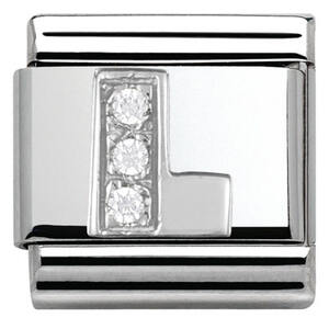 Nm 330301/12 Звено CLASSIC буква "L" сталь, серебро 925°, кубики циркония Swarovski.