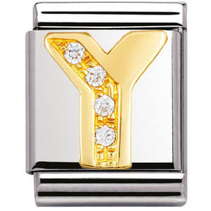 Nm 032301/25 Звено BIG буква "Y" сталь, золото 750 gr.0.6, кубики циркония Swarovski