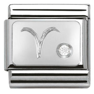 Nm 330302/01 Звено CLASSIC зодиак "ОВЕН" сталь, серебро 925°, кубики циркония Swarovski.