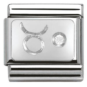 Nm 330302/02 Звено CLASSIC зодиак "ТЕЛЕЦ" сталь, серебро 925°, кубики циркония Swarovski.
