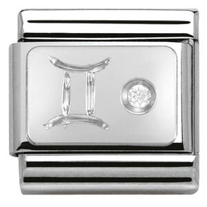 Nm 330302/03 Звено CLASSIC зодиак "БЛИЗНЕЦЫ" сталь, серебро 925°, кубики циркония Swarovski.