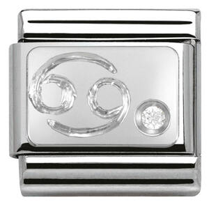 Nm 330302/04 Звено CLASSIC зодиак "РАК" сталь, серебро 925°, кубики циркония Swarovski.