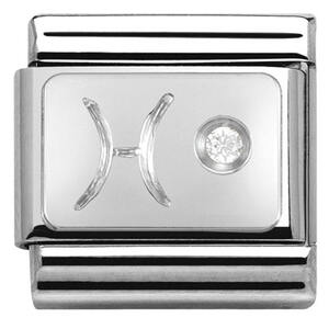 Nm 330302/12 Звено CLASSIC зодиак "РЫБЫ" сталь, серебро 925°, кубики циркония Swarovski.