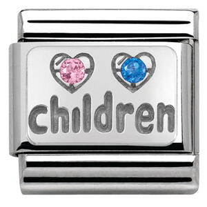 Nm 330304/15 Звено CLASSIC символ "CHILDREN" сталь, серебро 925°, кубики циркония Swarovski.