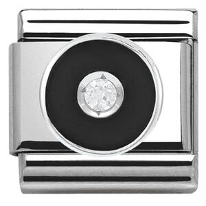 Nm 330305/15 Звено CLASSIC символ "КРУГ ЧЕРНЫЙ" сталь, серебро 925°, эмаль, кубик циркония Swarovski.