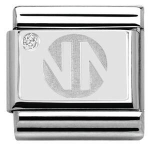 Nm 330309/02 Звено CLASSIC символ "NN" сталь, серебро 925°, кубик циркония Swarovski.