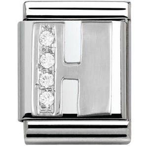 Nm 332301/08 Звено BIG буква "H" сталь, серебро 925°, кубики циркония Swarovski