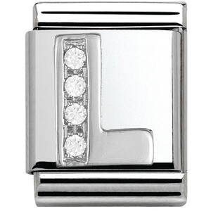 Nm 332301/12 Звено BIG буква "L" сталь, серебро 925°, кубики циркония Swarovski