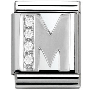 Nm 332301/13 Звено BIG буква "M" сталь, серебро 925°, кубики циркония Swarovski