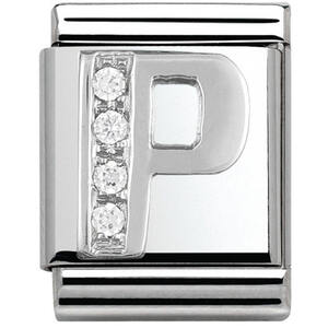Nm 332301/16 Звено BIG буква "P" сталь, серебро 925°, кубики циркония Swarovski