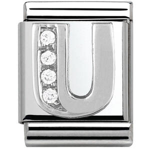 Nm 332301/21 Звено BIG буква "U" сталь, серебро 925°, кубики циркония Swarovski