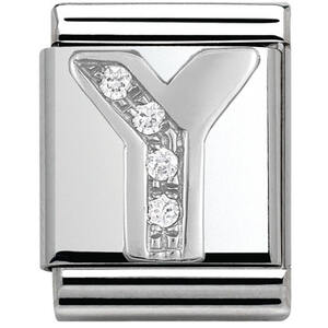Nm 332301/25 Звено BIG буква "Y" сталь, серебро 925°, кубики циркония Swarovski