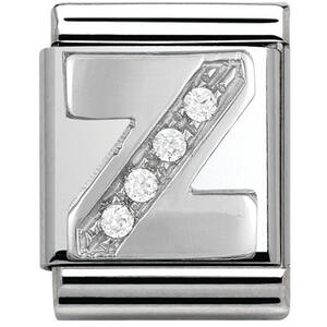 Nm 332301/26 Звено BIG буква "Z" сталь, серебро 925°, кубики циркония Swarovski