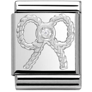 Nm 332304/01 Звено BIG символ "БАНТ" сталь, серебро 925°, кубик циркония Swarovski