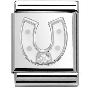 Nm 332305/01 Звено BIG символ "ПОДКОВА" сталь, серебро 925°, кубики циркония Swarovski, эмаль