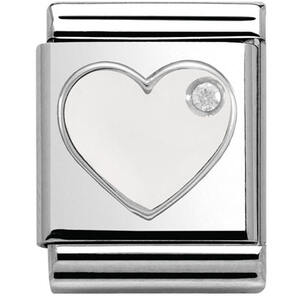 Nm 332305/03 Звено BIG символ "СЕРДЦЕ" сталь, серебро 925°, кубик циркония Swarovski, эмаль