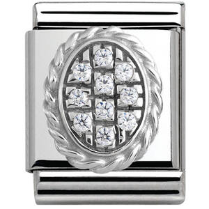 Nm 332314/03 Звено BIG символ "PAVE ОВАЛ" сталь, серебро 925°, кубики циркония Swarovski