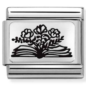 Nm 330111/27 Звено CLASSIC символ "Книга с цветами" сталь/серебро 925°