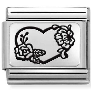 Nm 330111/28 Звено CLASSIC символ "Сердце с цветами" сталь/серебро 925°