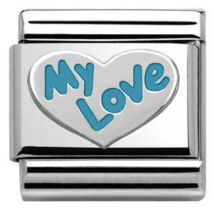Nm 330202/32 Звено CLASSIC символ "MY LOVE В СЕРДЦЕ" сталь/серебро 925°/эмаль голубая