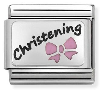 Nm 330208/17 Звено CLASSIC символ "CHRISTENING" сталь/серебро 925°/эмаль розовая