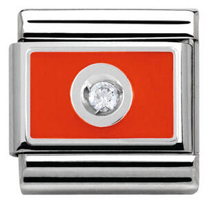 Nm 330315/03 Звено CLASSIC символ "Оранж Фон" сталь, серебро 925°, эмаль оранжевая, кубик циркония.