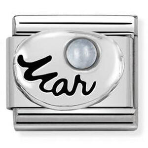 Nm 330505/03 Звено CLASSIC символ "МАРТ" сталь/серебро 925°/камень аквамарин