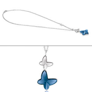 Nm 021371/007 Колье BUTTERFLY две бабочки, сталь, размер 44-42 см, кристаллы Swarovski голубой, белый