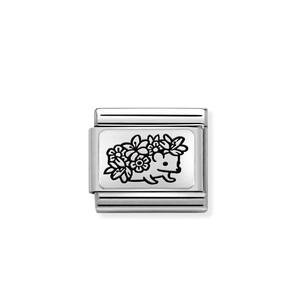 Nm 330111/29 Звено CLASSIC символ "Ежик с цветами" сталь/серебро 925°