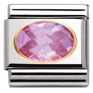 Nm 030601/003 Звено CLASSIC, сталь, золото 750 gr 0.1, розовый граненый кубик циркония Swarovski.