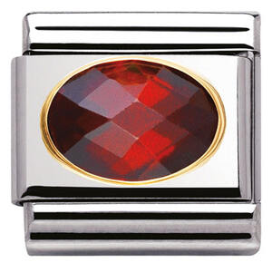 Nm 030601/005 Звено CLASSIC, сталь, золото 750 gr 0.1, красный граненый кубик циркония Swarovski.