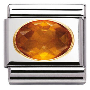 Nm 030601/008 Звено CLASSIC, сталь, золото 750 gr 0.1, оранжевый граненый кубик циркония Swarovski.