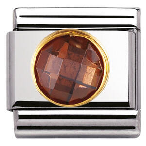 Nm 030605/012 Звено CLASSIC, сталь, золото 750, дымчатый граненый кубик циркония Swarovski.