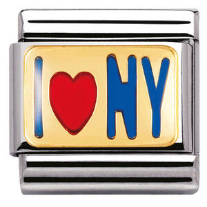 Nm 030231/03 Звено CLASSIC символ "I LOVE NY" сталь/золото 750 gr.0,08/эмаль
