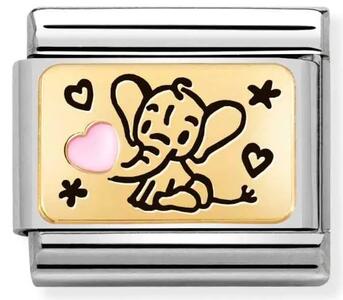 Nm 030289/03 Звено CLASSIC символ "Слон сердце розовое" сталь/золото 750 gr.0,08/ эмаль