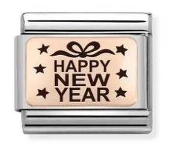 Nm 430111/15 Звено CLASSIC символ "HAPPY NEW YEAR" сталь/золото 375° gr.0,06