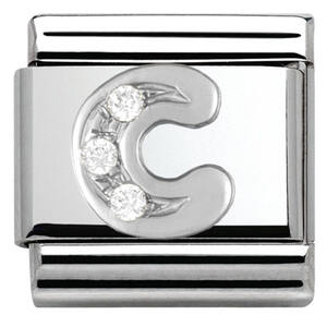 Nm 330301/03 Звено CLASSIC буква "C" сталь, серебро 925°, кубики циркония Swarovski.